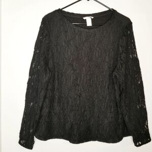 H&M Black Front Laced Long Sleeve Top. Size XL